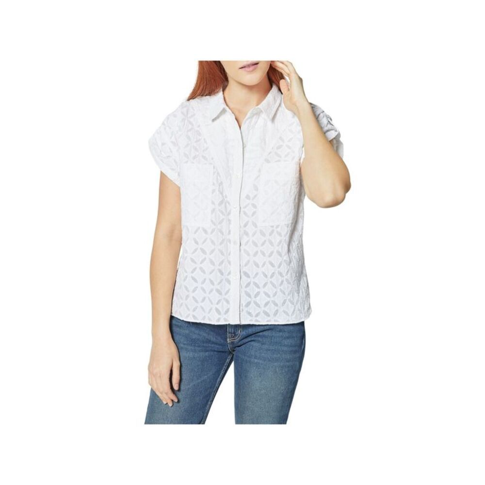 JOIE Womens Shoulder Tabs Cap Sleeve Collared Wear To Work Button Up Top